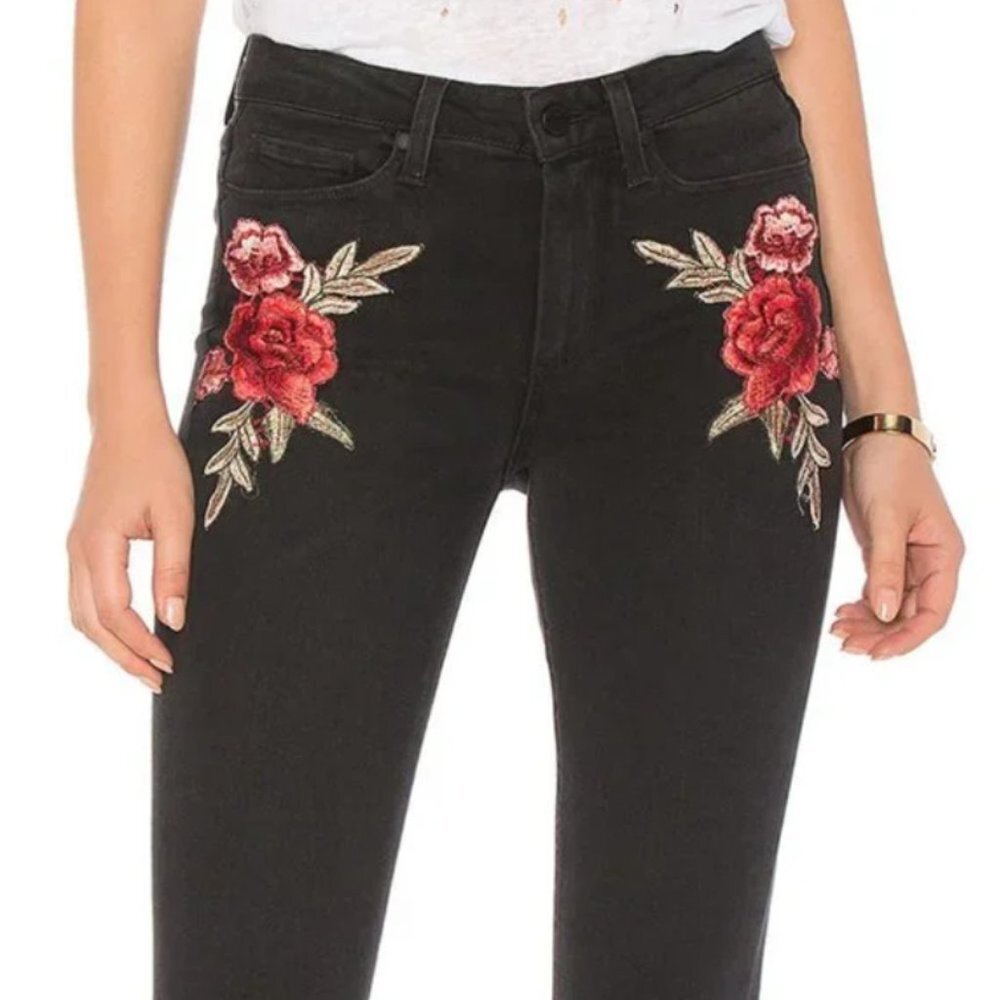 PAIGE Faded Black Rose Embroidered Ankle Jeans Size 28 - Picture 2 of 2
